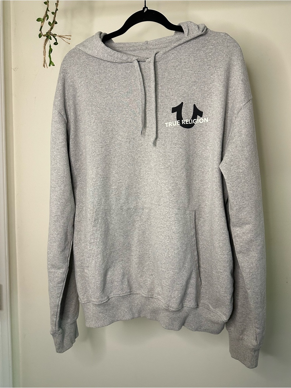 Men’s XL | True Religion Mens Grey Stacked Logo Back Print Pullover Hoodie